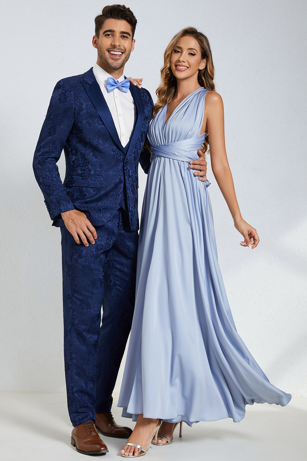 Costumes de Mariage Homme Jacquard Bleu Foncé Un Bouton à Revers Pointus