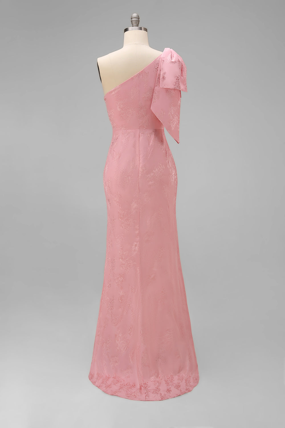Blush Pink One Shoulder Floral Mermaid Long Bridesmaid Dress with Bow