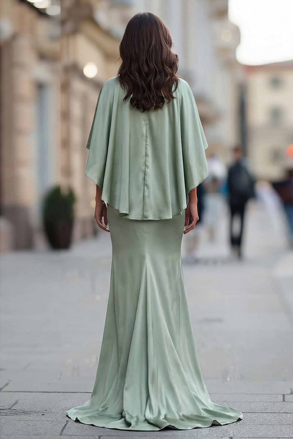Sage Green Satin Ruched Mother of the Bride Dress with Half Sleeve