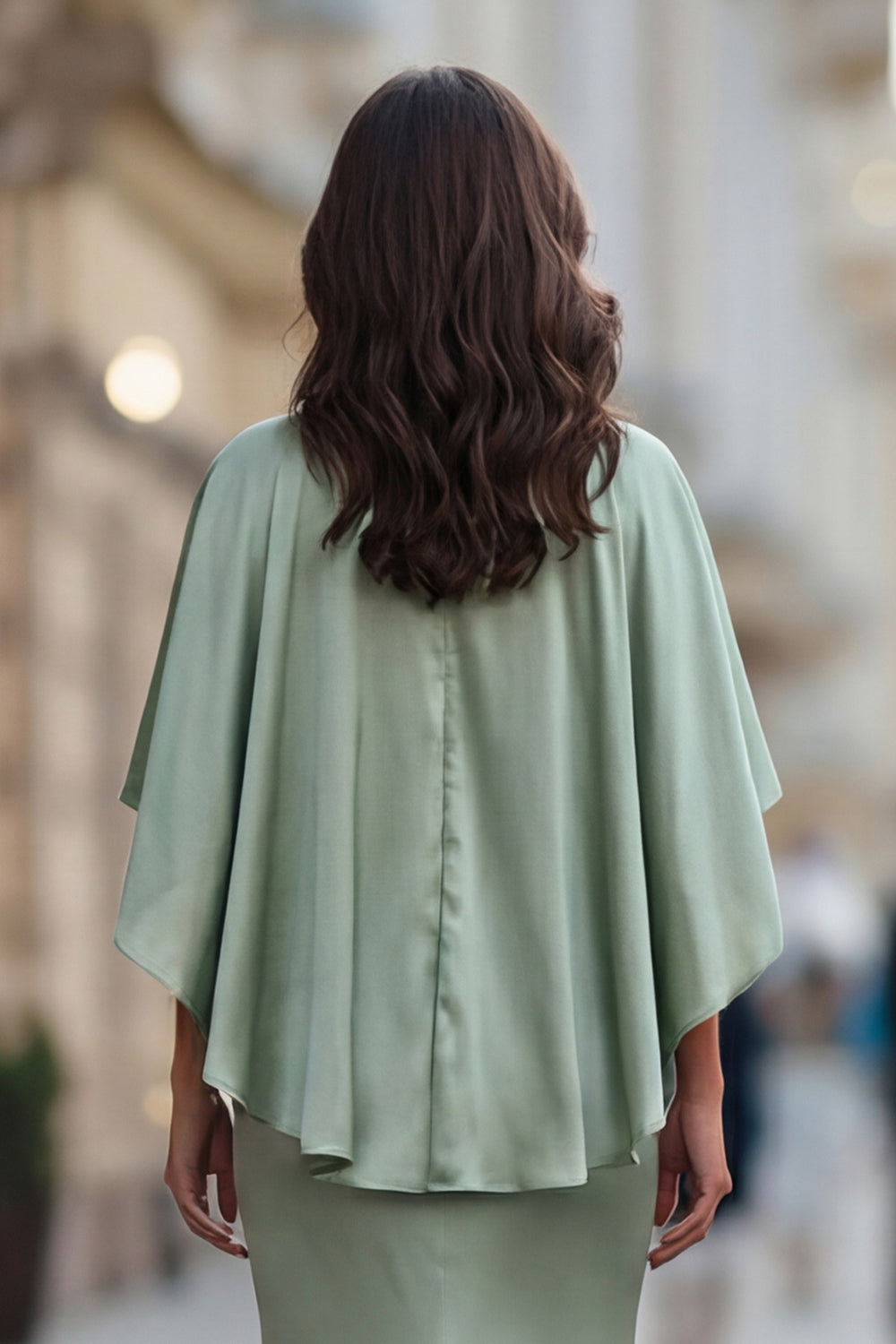 Sage Green Satin Ruched Mother of the Bride Dress with Half Sleeve
