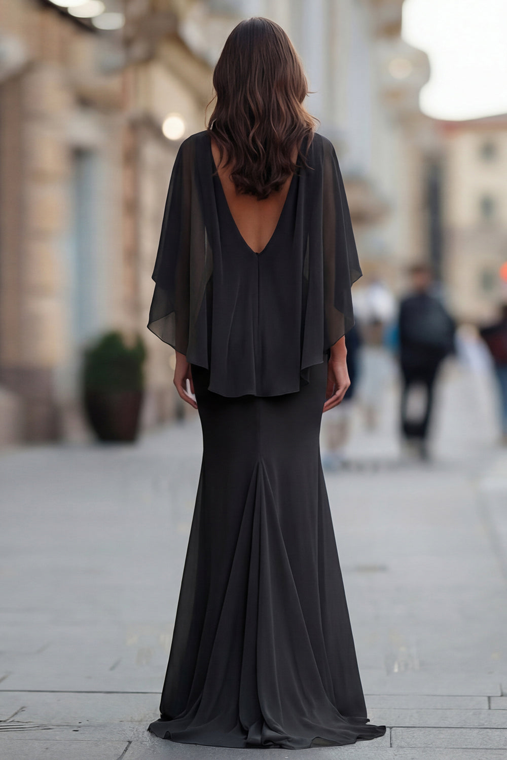 Black Ruched Mermaid Mother of the Bride Dress with Half Sleeve