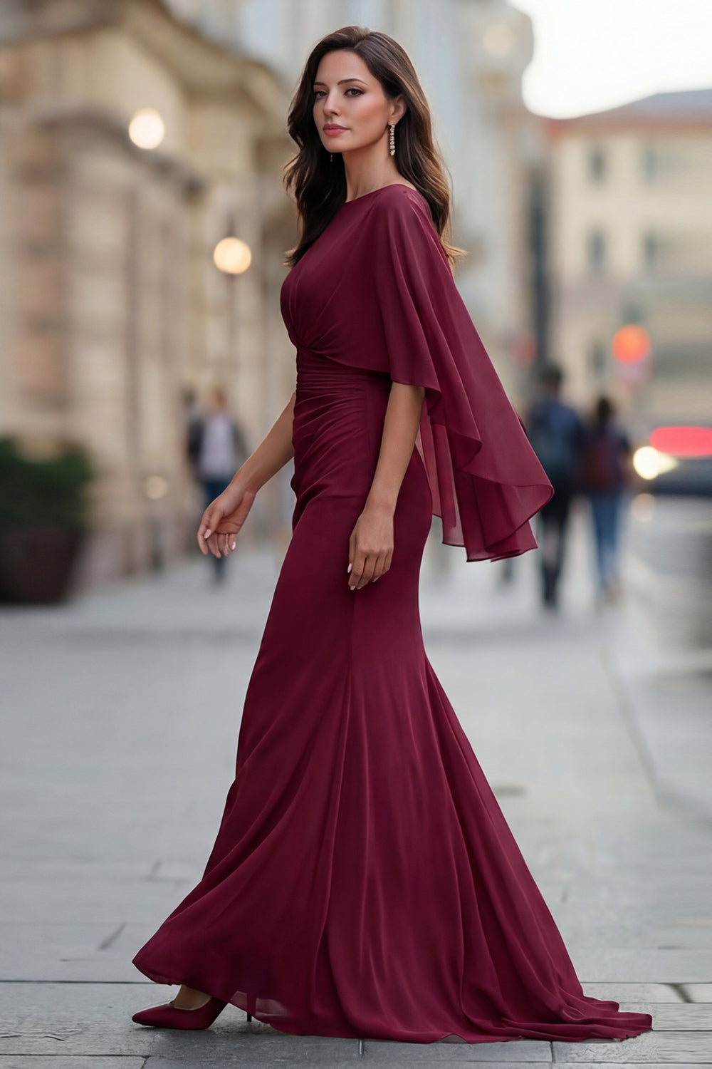Black Ruched Mermaid Mother of the Bride Dress with Half Sleeve
