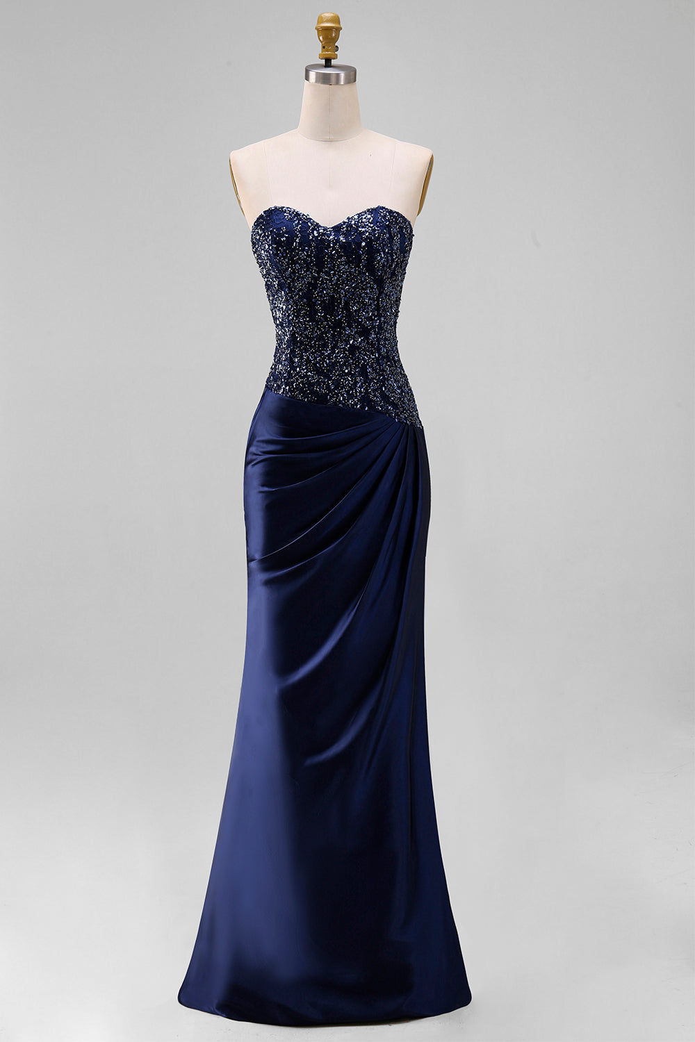 Robe longue bustier bleu marine sirène avec sequins