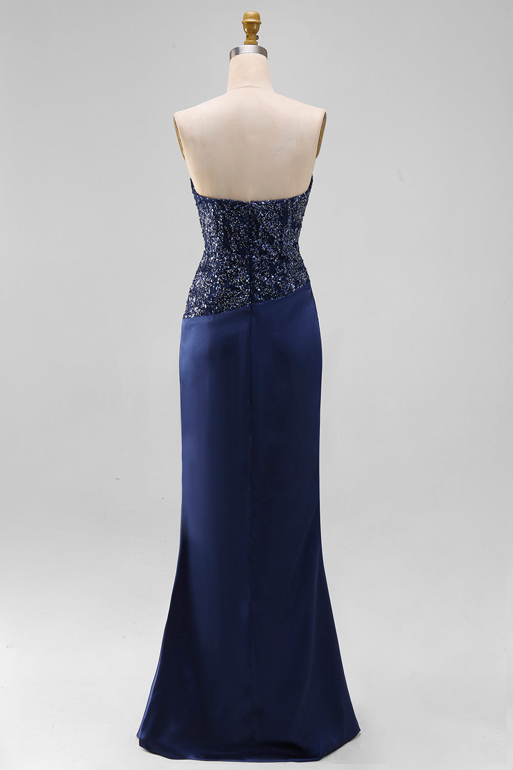 Robe longue bustier bleu marine sirène avec sequins