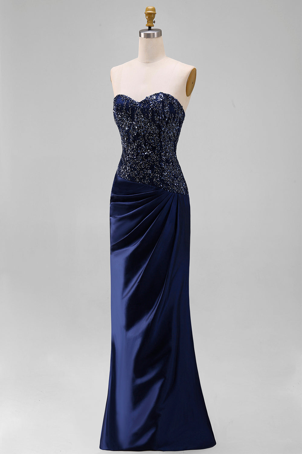 Robe longue bustier bleu marine sirène avec sequins
