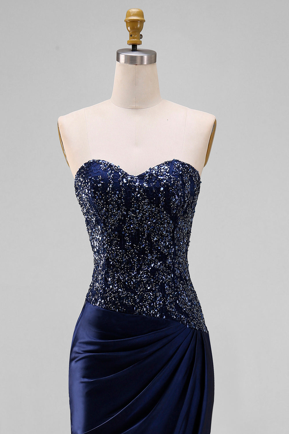 Robe longue bustier bleu marine sirène avec sequins