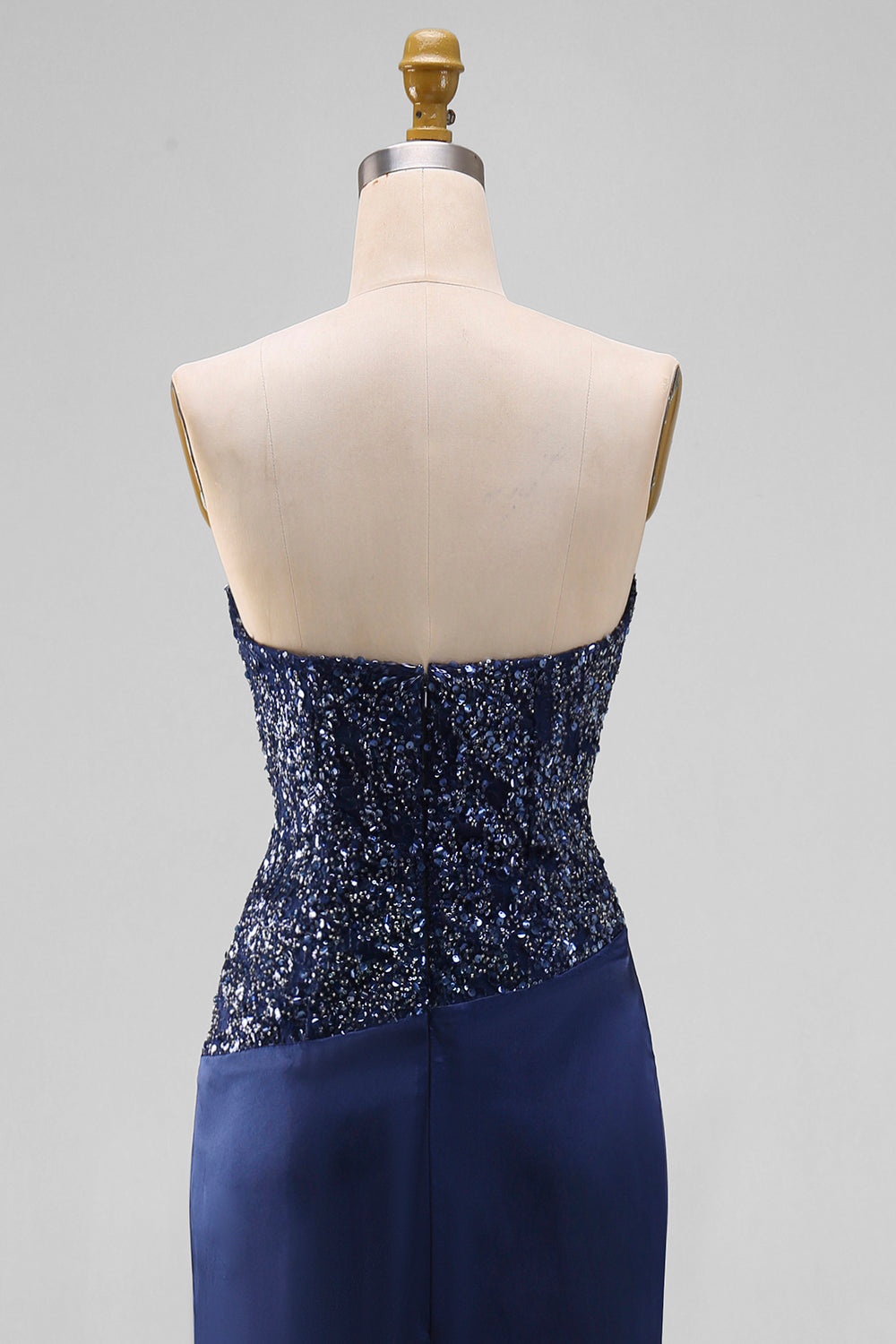 Robe longue bustier bleu marine sirène avec sequins