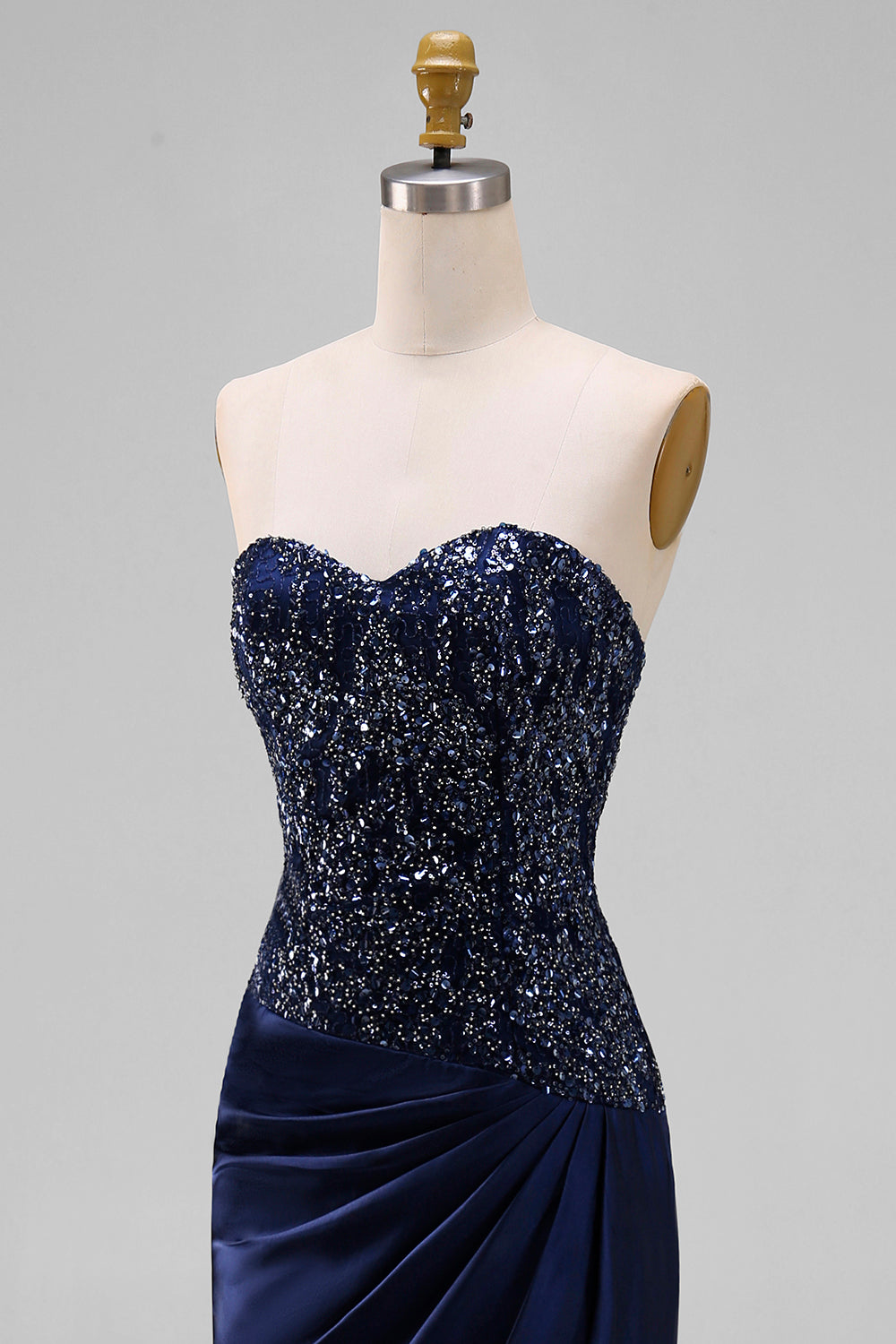 Robe longue bustier bleu marine sirène avec sequins
