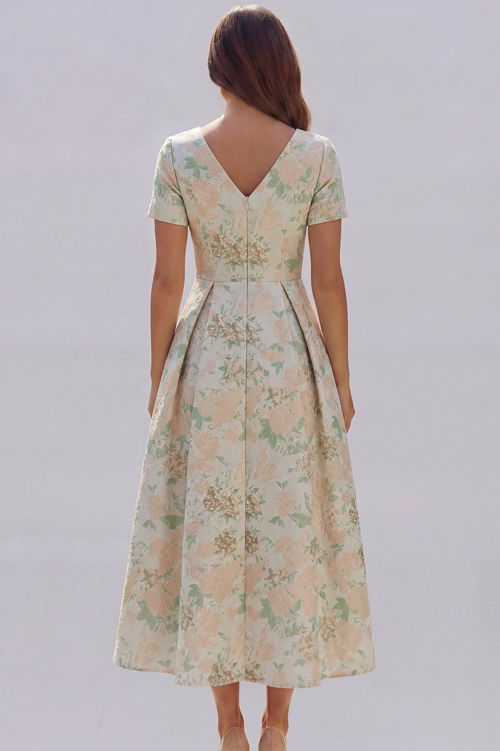 Blue White Flower A-Line Printed Short Sleeves Midi Dress