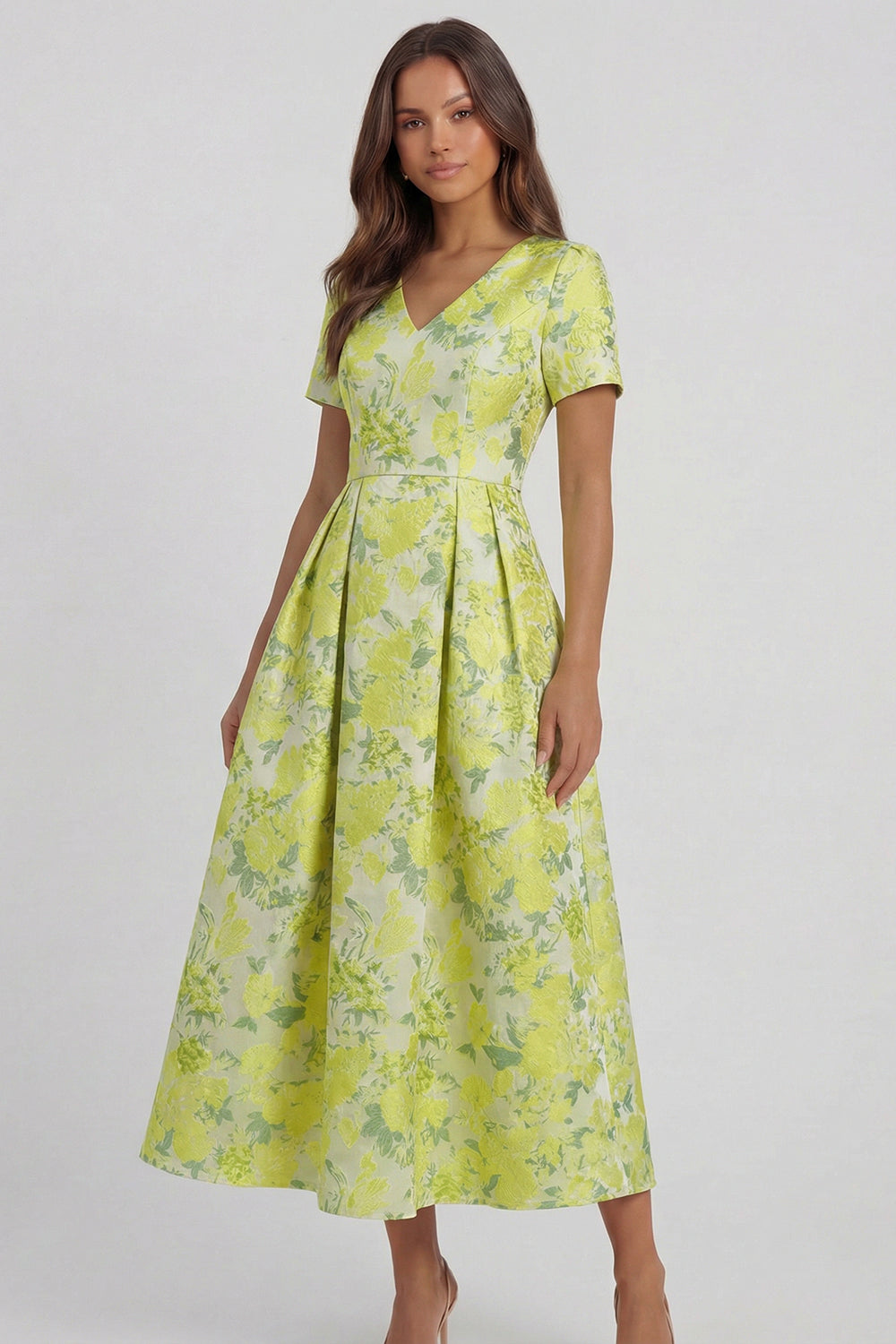 Blue White Flower A-Line Printed Short Sleeves Midi Dress