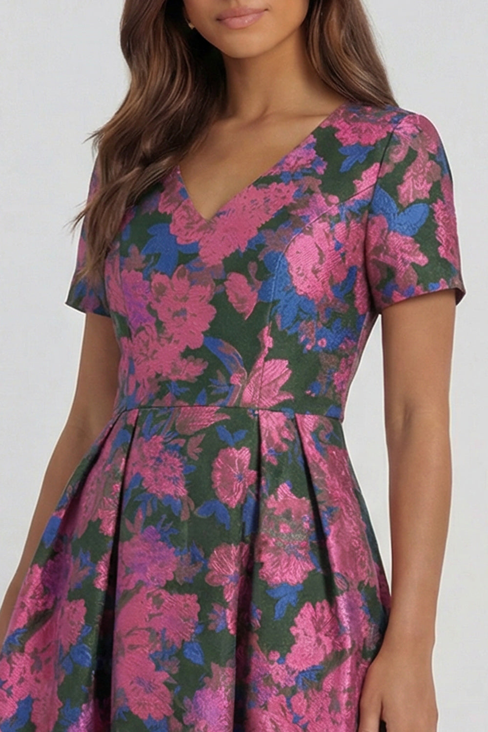 Blue White Flower A-Line Printed Short Sleeves Midi Dress