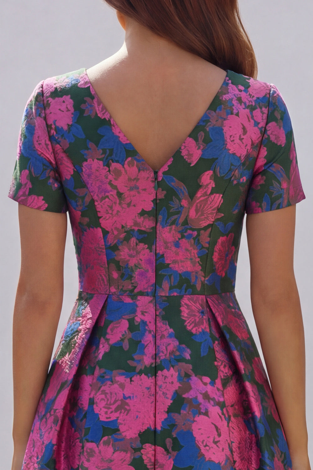 Blue White Flower A-Line Printed Short Sleeves Midi Dress
