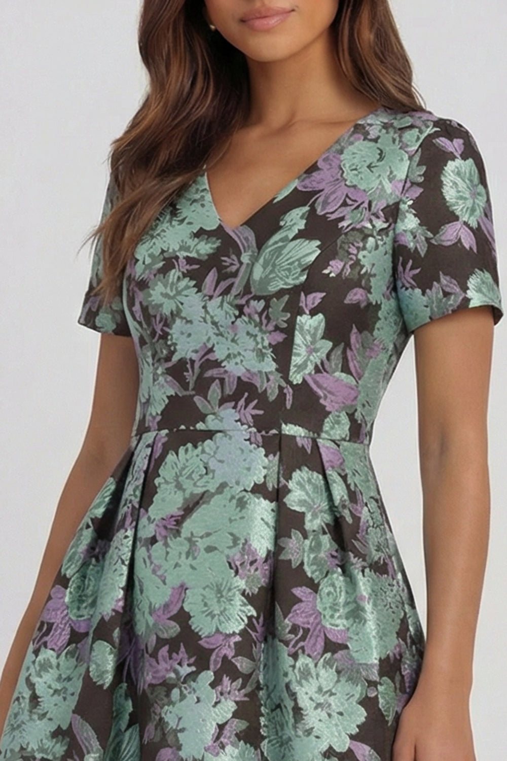 Blue White Flower A-Line Printed Short Sleeves Midi Dress