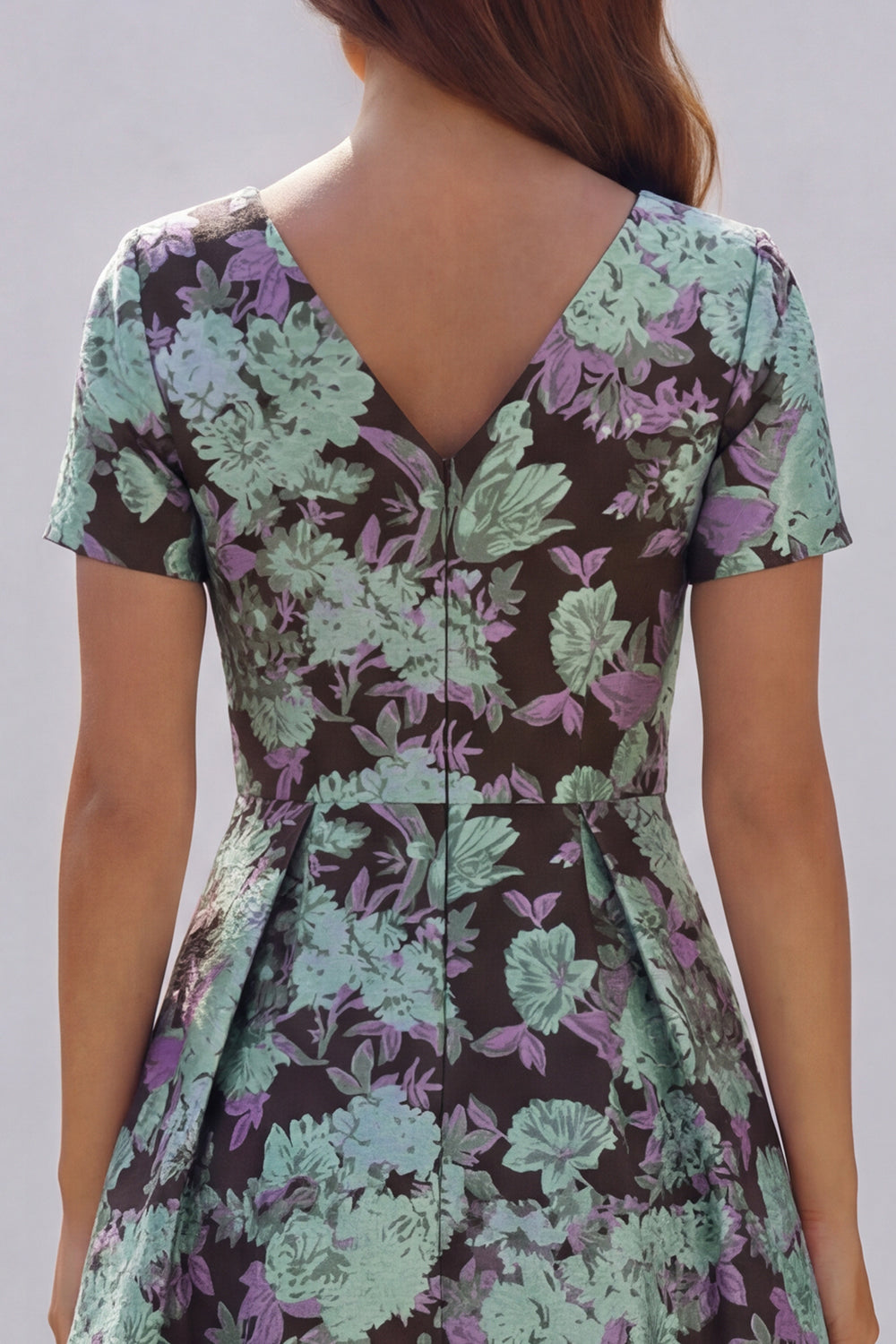 Blue White Flower A-Line Printed Short Sleeves Midi Dress