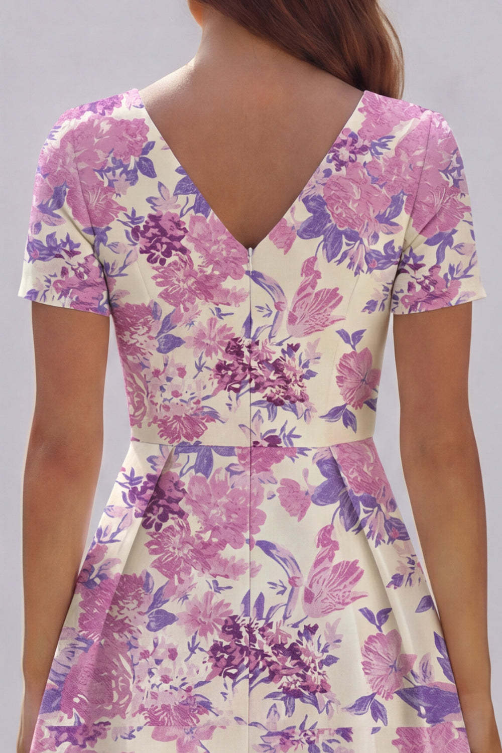Blue White Flower A-Line Printed Short Sleeves Midi Dress
