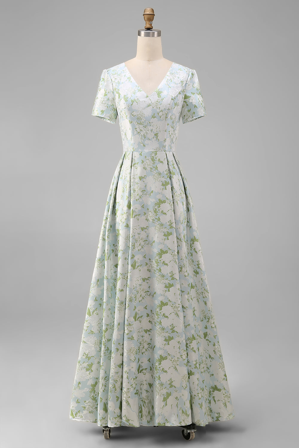Blue White Flower A-Line Printed Short Sleeves Midi Dress