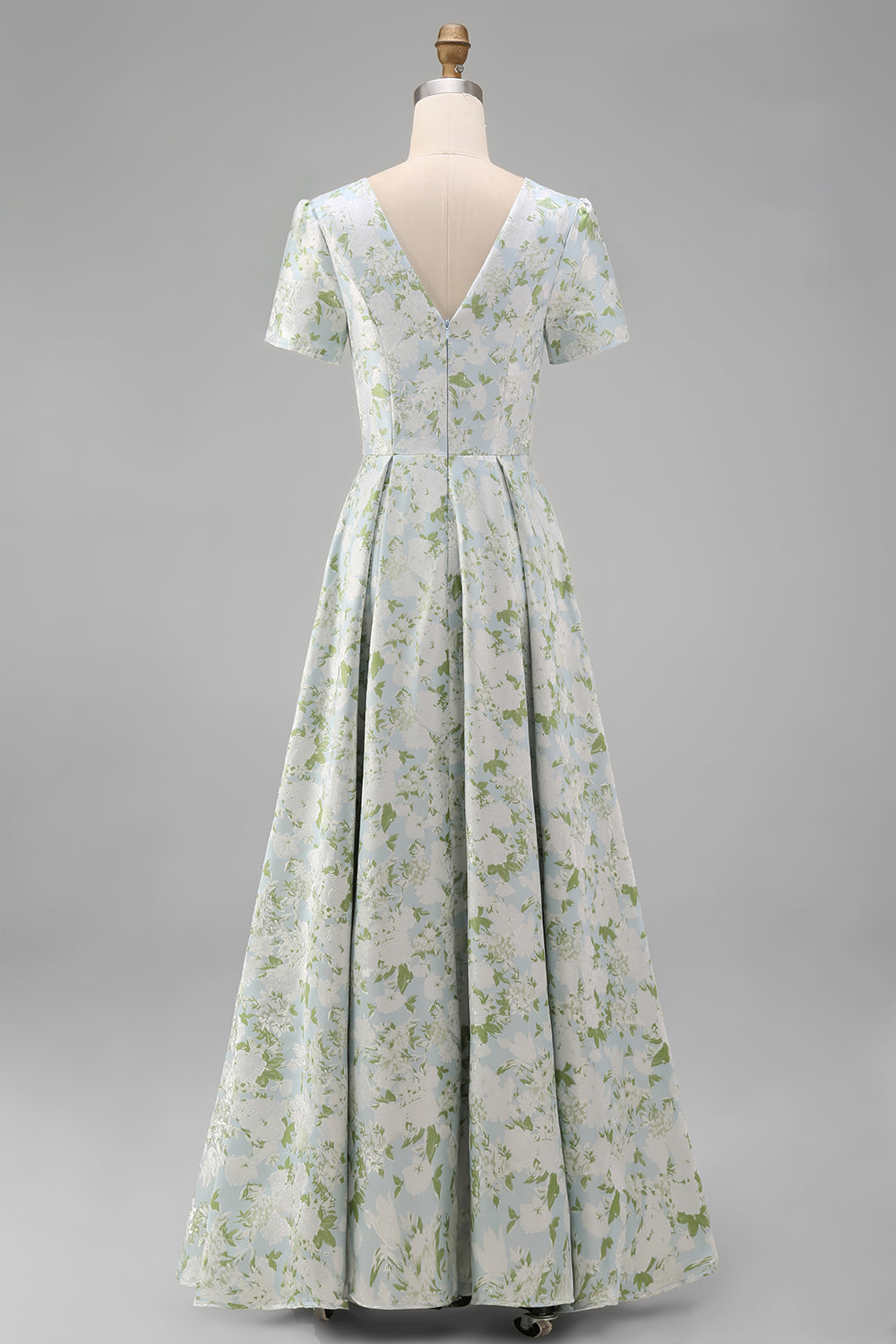 Blue White Flower A-Line Printed Short Sleeves Midi Dress
