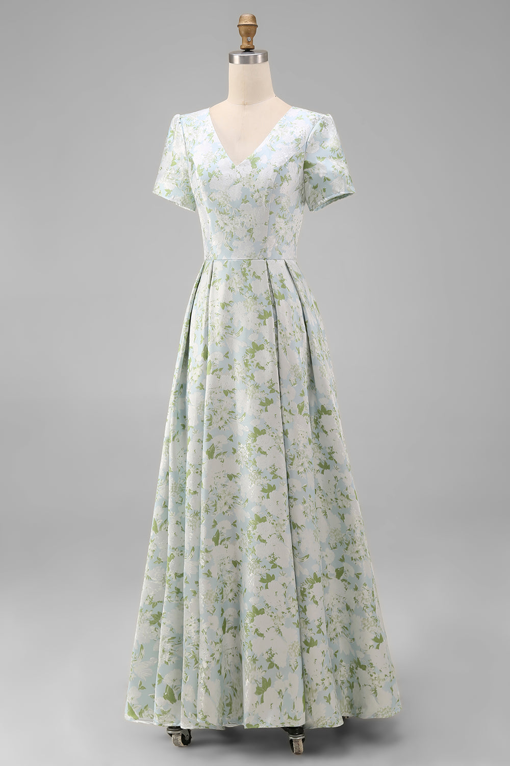 Blue White Flower A-Line Printed Short Sleeves Midi Dress