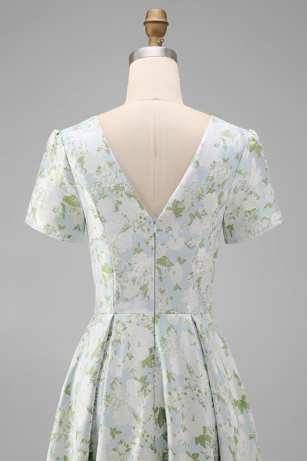 Blue White Flower A-Line Printed Short Sleeves Midi Dress