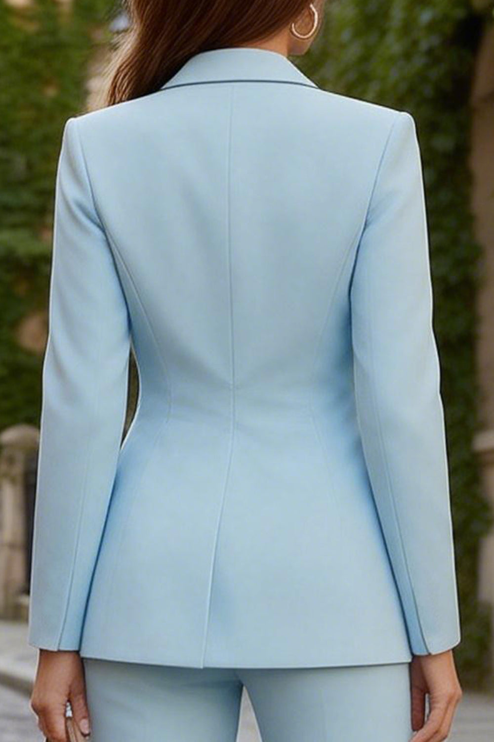 Sky Blue 2-Piece Peak Lapel One-Button Women's Work Suit