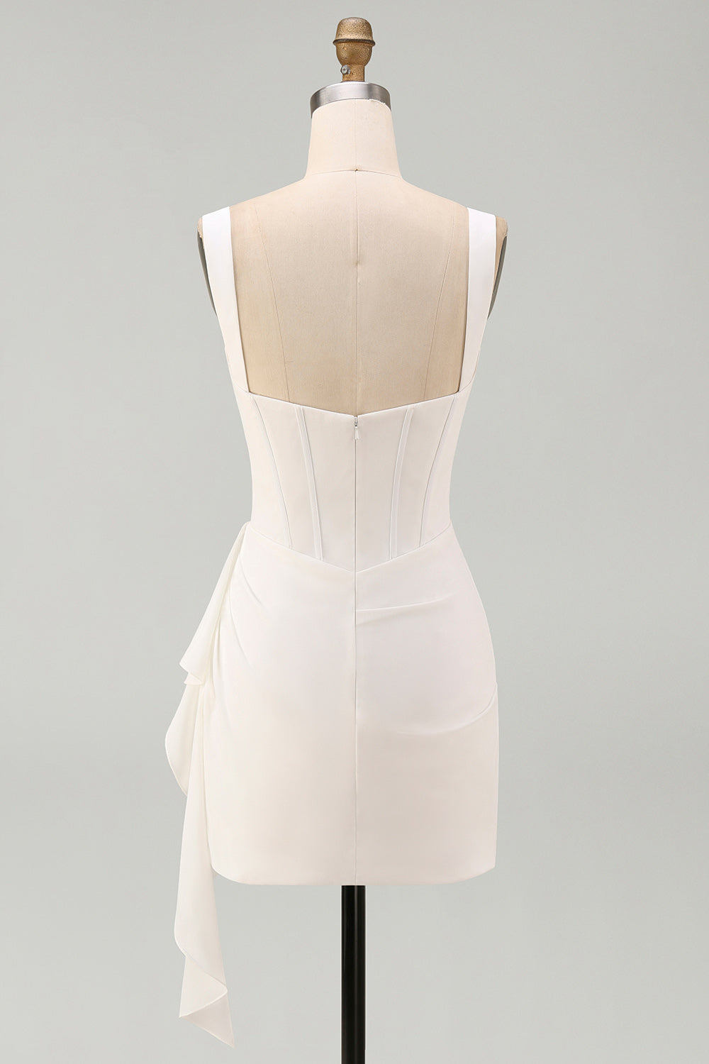 Ivory Corset Square Neck Ruched Bodycon Mini Graduation Dress with Ruffles