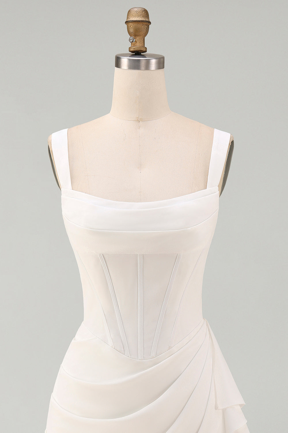 Ivory Corset Square Neck Ruched Bodycon Mini Graduation Dress with Ruffles