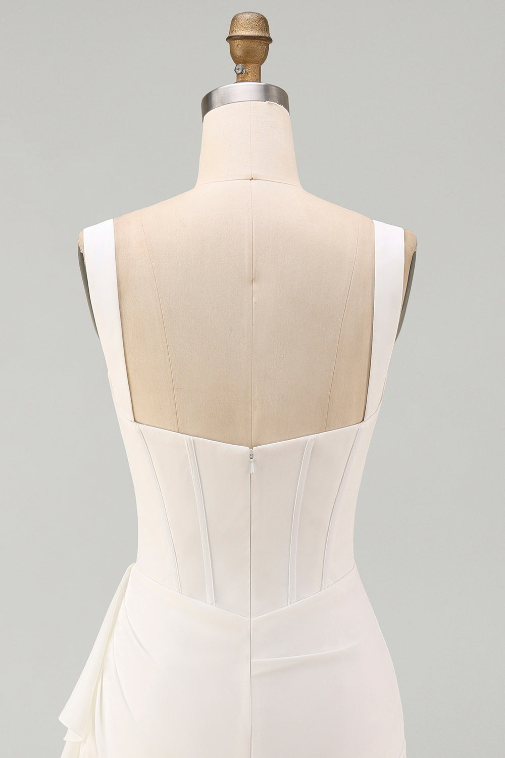 Ivory Corset Square Neck Ruched Bodycon Mini Graduation Dress with Ruffles