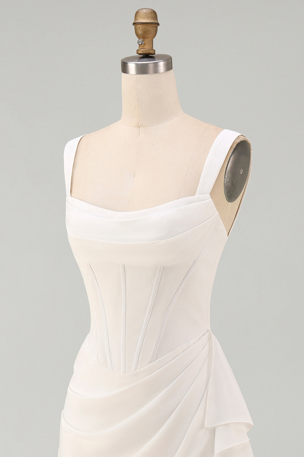 Ivory Corset Square Neck Ruched Bodycon Mini Graduation Dress with Ruffles
