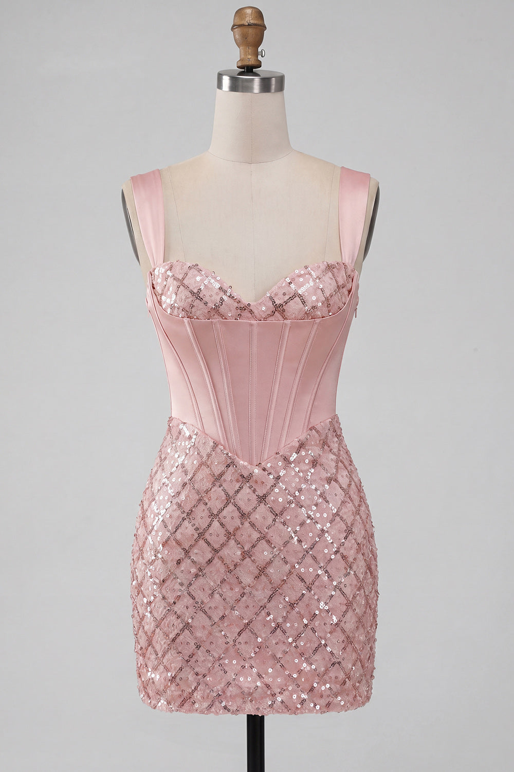 Pink Thick Straps Corset Bodycon Homecoming Dress with Sequins