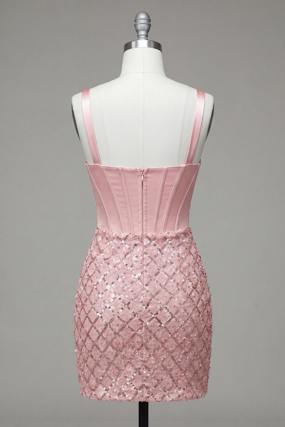 Pink Thick Straps Corset Bodycon Homecoming Dress with Sequins