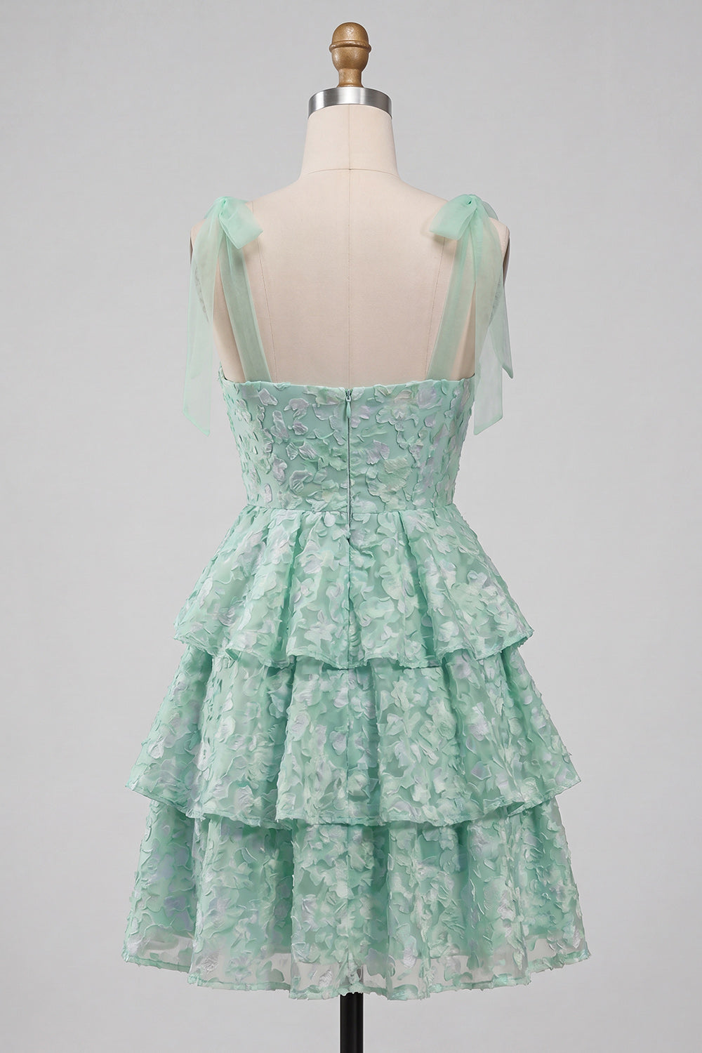 Light Green Thick Straps Tiered A-Line Floral Homecoming Dress