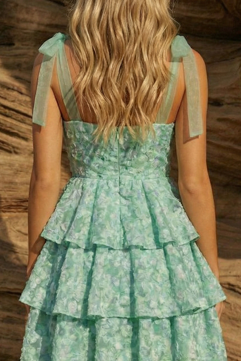 Light Green Thick Straps Tiered A-Line Floral Homecoming Dress