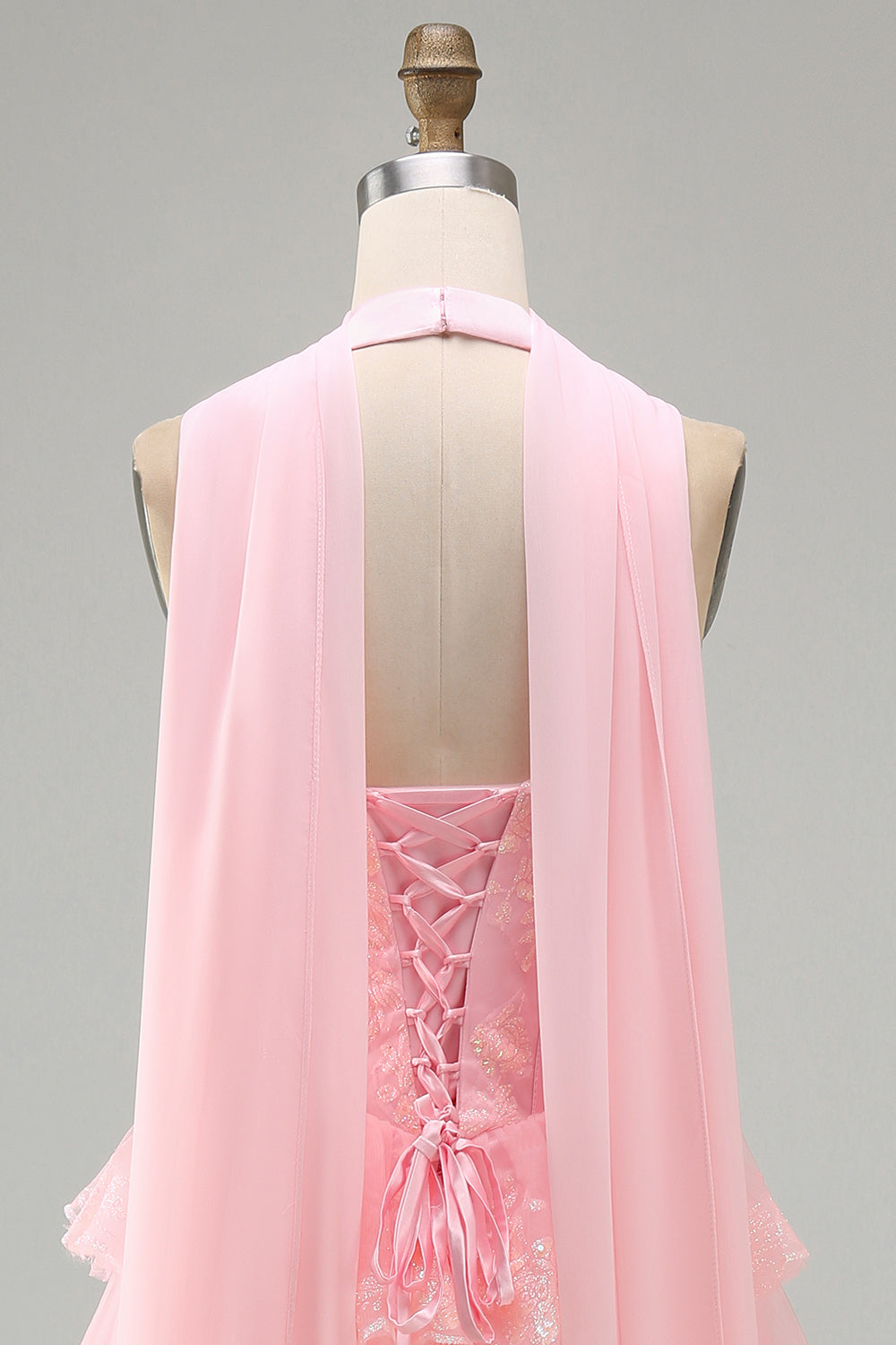 Pink Strapless A-Line Corset Tiered Ruffled Short Homecoming Dress