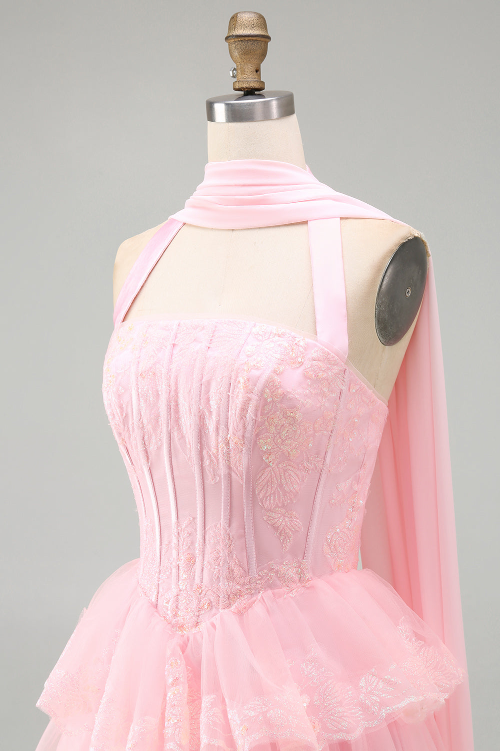 Pink Strapless A-Line Corset Tiered Ruffled Short Homecoming Dress