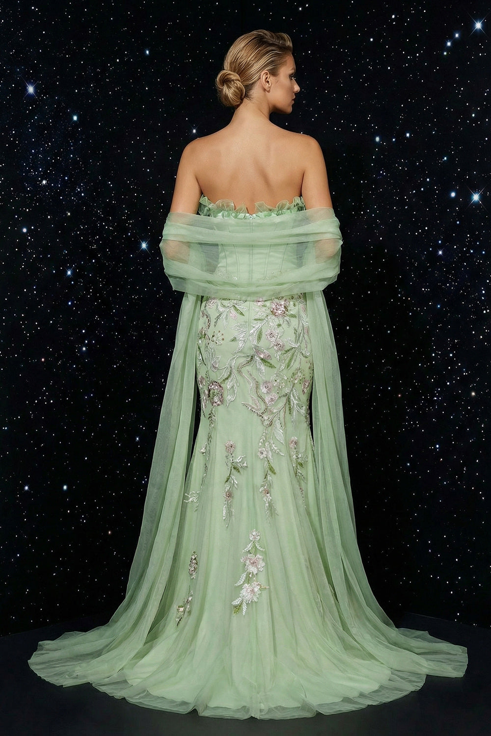 Green Strapless Corset Mermaid Embroidery Evening Dress with Slit