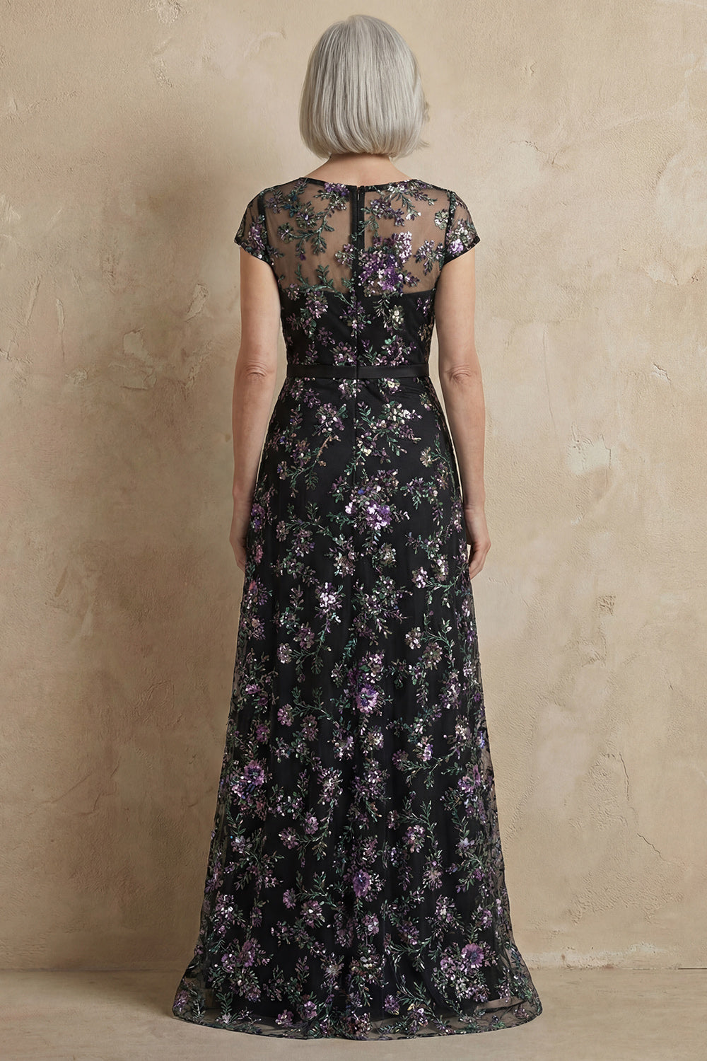 Robe longue bleue brodée ligne A, à manches courtes, pour la mère de la mariée