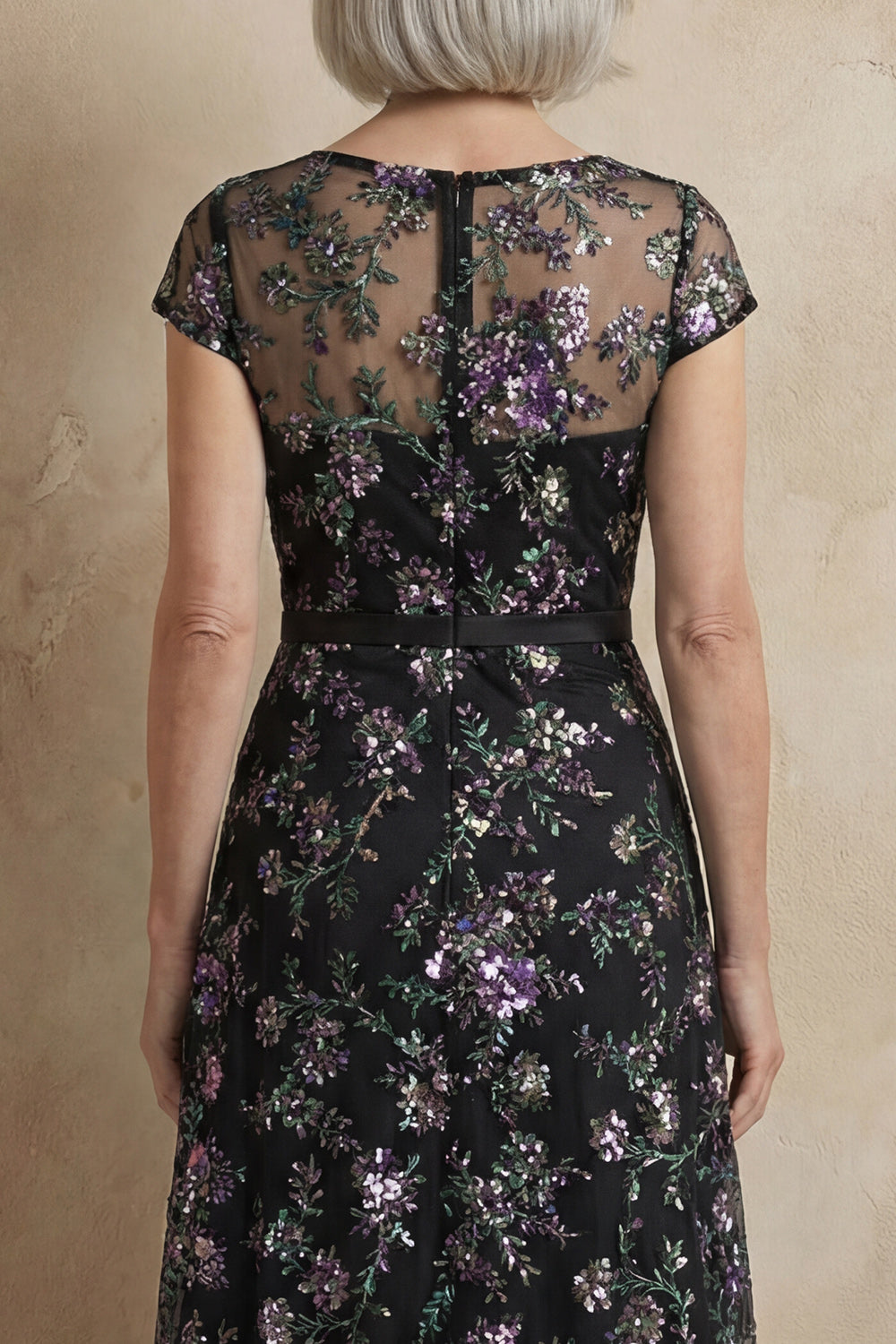 Robe longue bleue brodée ligne A, à manches courtes, pour la mère de la mariée