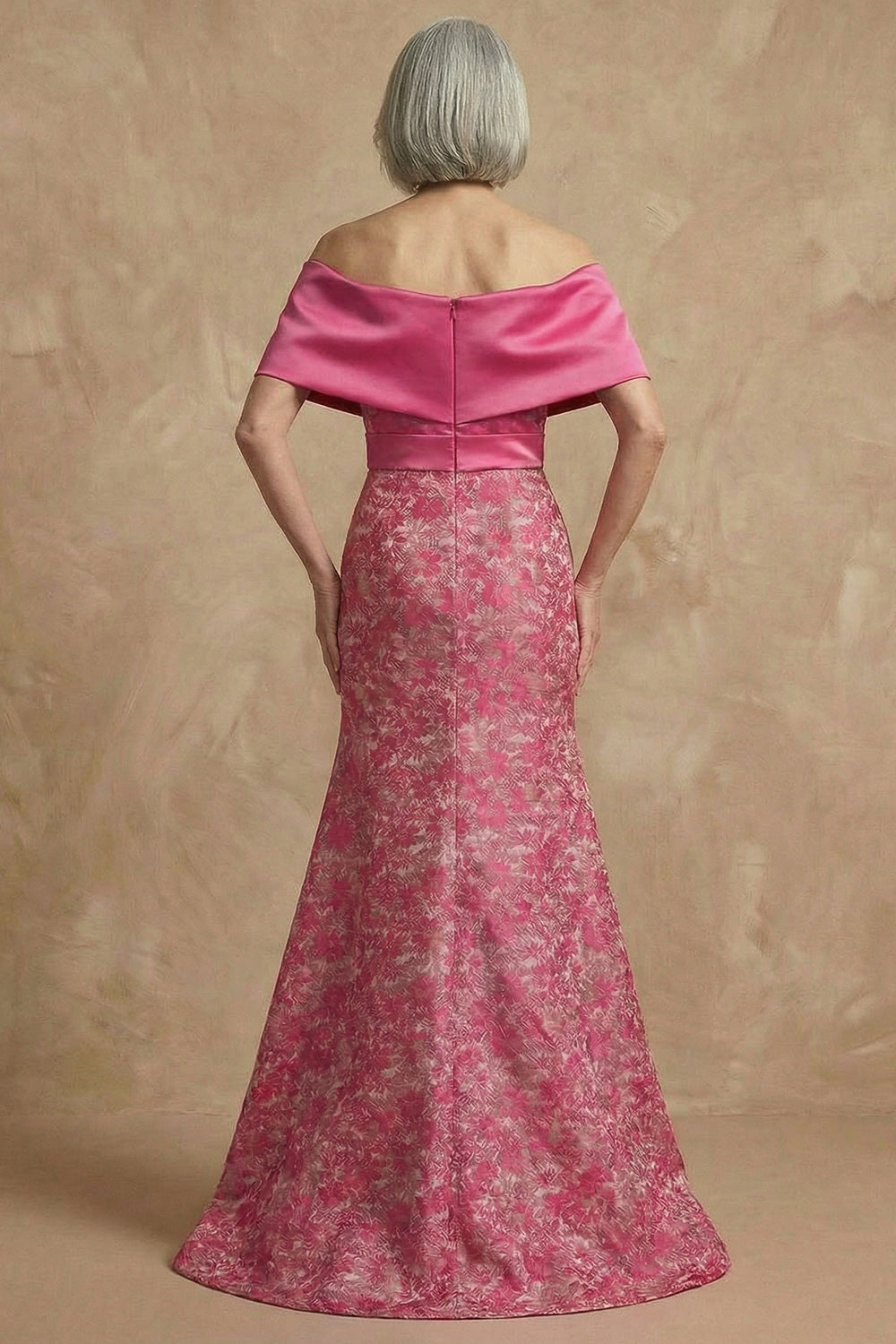 Fuchsia Floral Off-The-Shoulder Mermaid Long Mother of the Bride Dress with Slit
