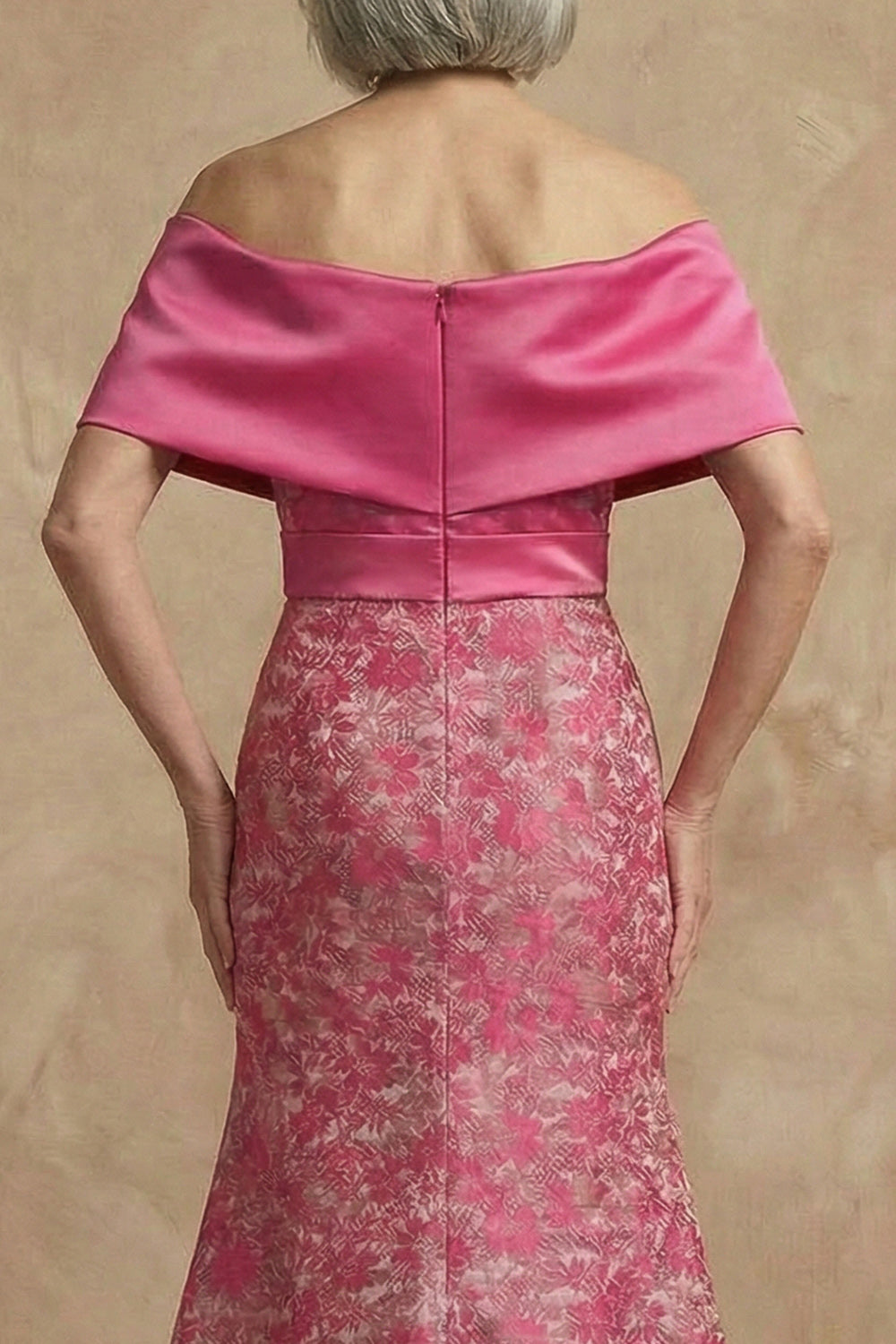 Fuchsia Floral Off-The-Shoulder Mermaid Long Mother of the Bride Dress with Slit