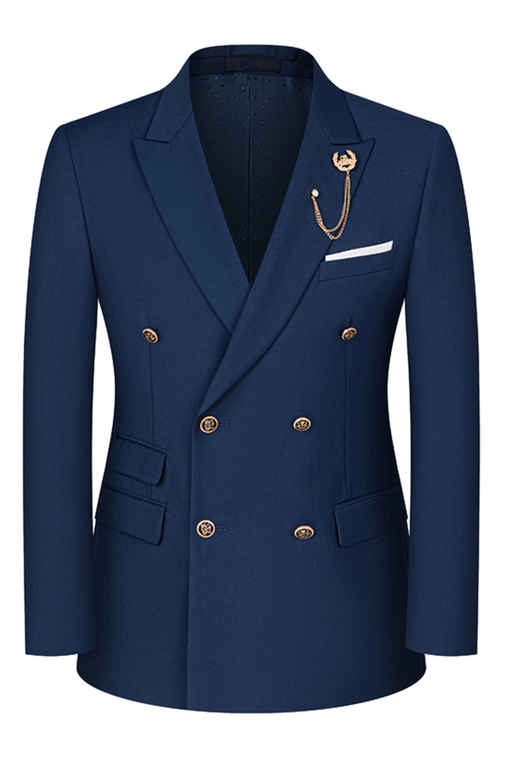 2 Piece Black Peaked Lapel Double Breasted Men's Suits with Sleeves