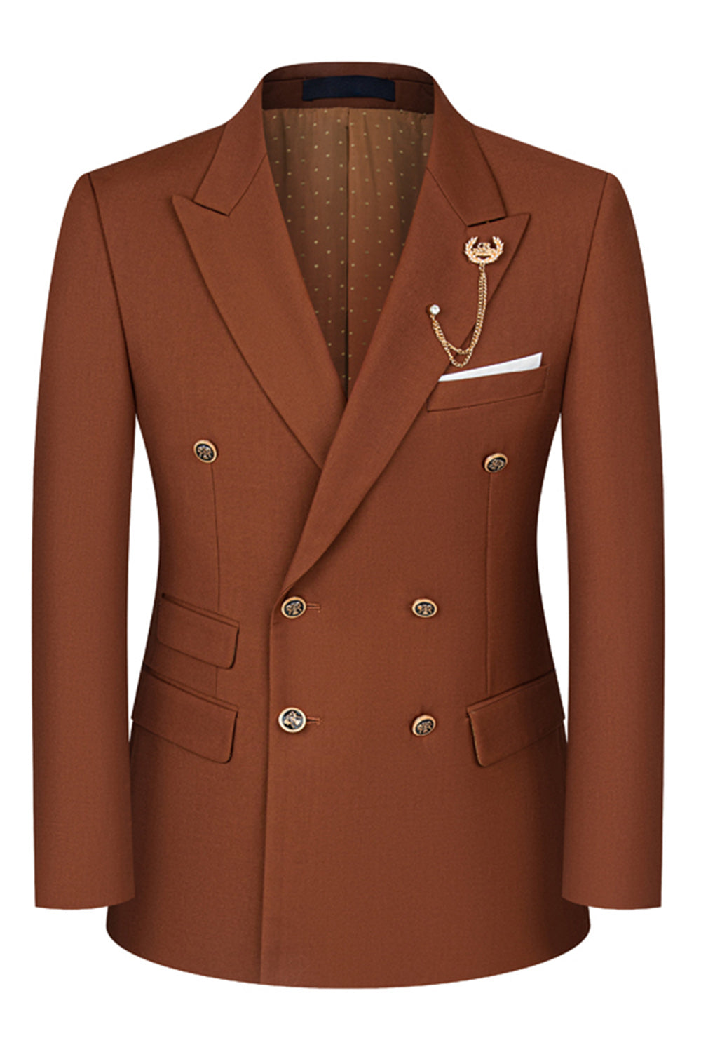 2 Piece Black Peaked Lapel Double Breasted Men's Suits with Sleeves