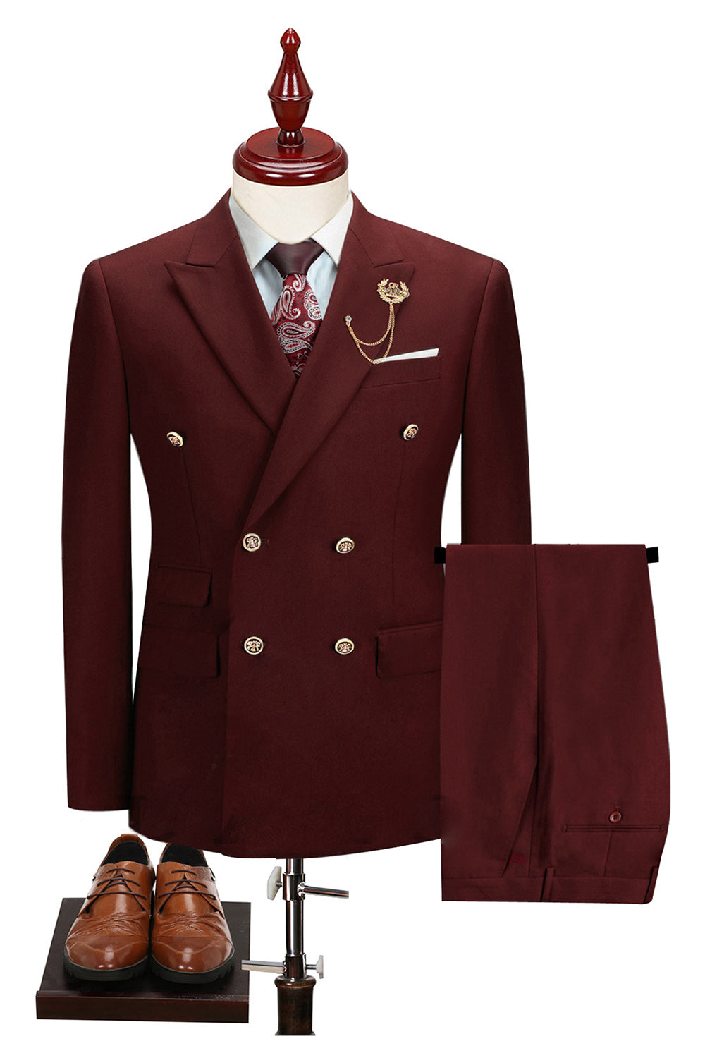 2 Piece Black Peaked Lapel Double Breasted Men's Suits with Sleeves