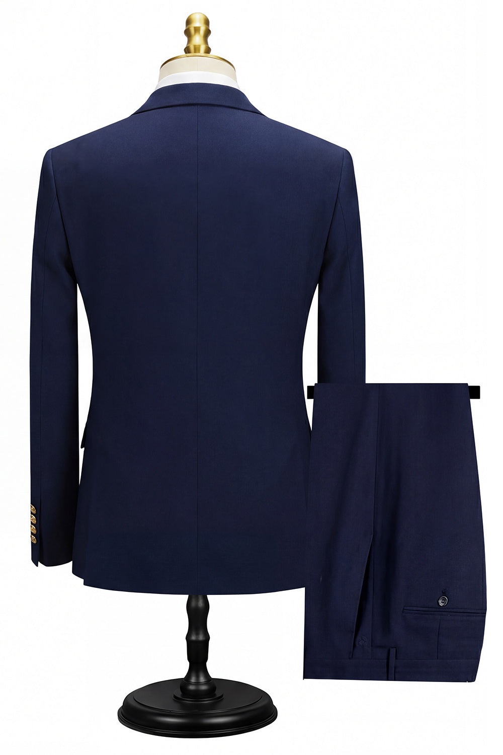 2 Piece Black Peaked Lapel Double Breasted Men's Suits with Sleeves