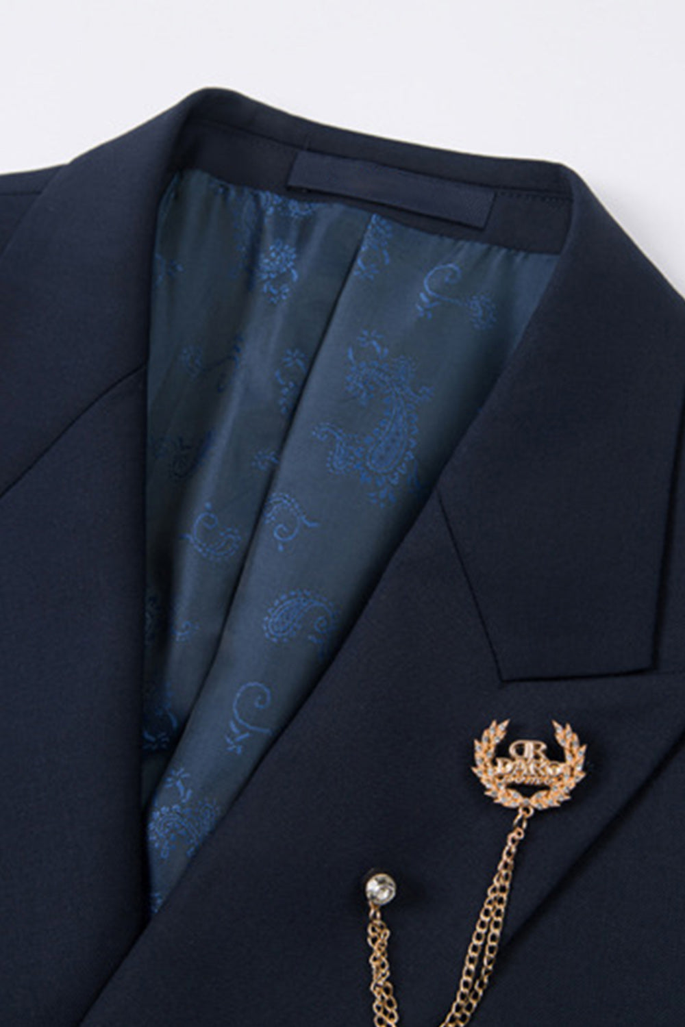 2 Piece Black Peaked Lapel Double Breasted Men's Suits with Sleeves