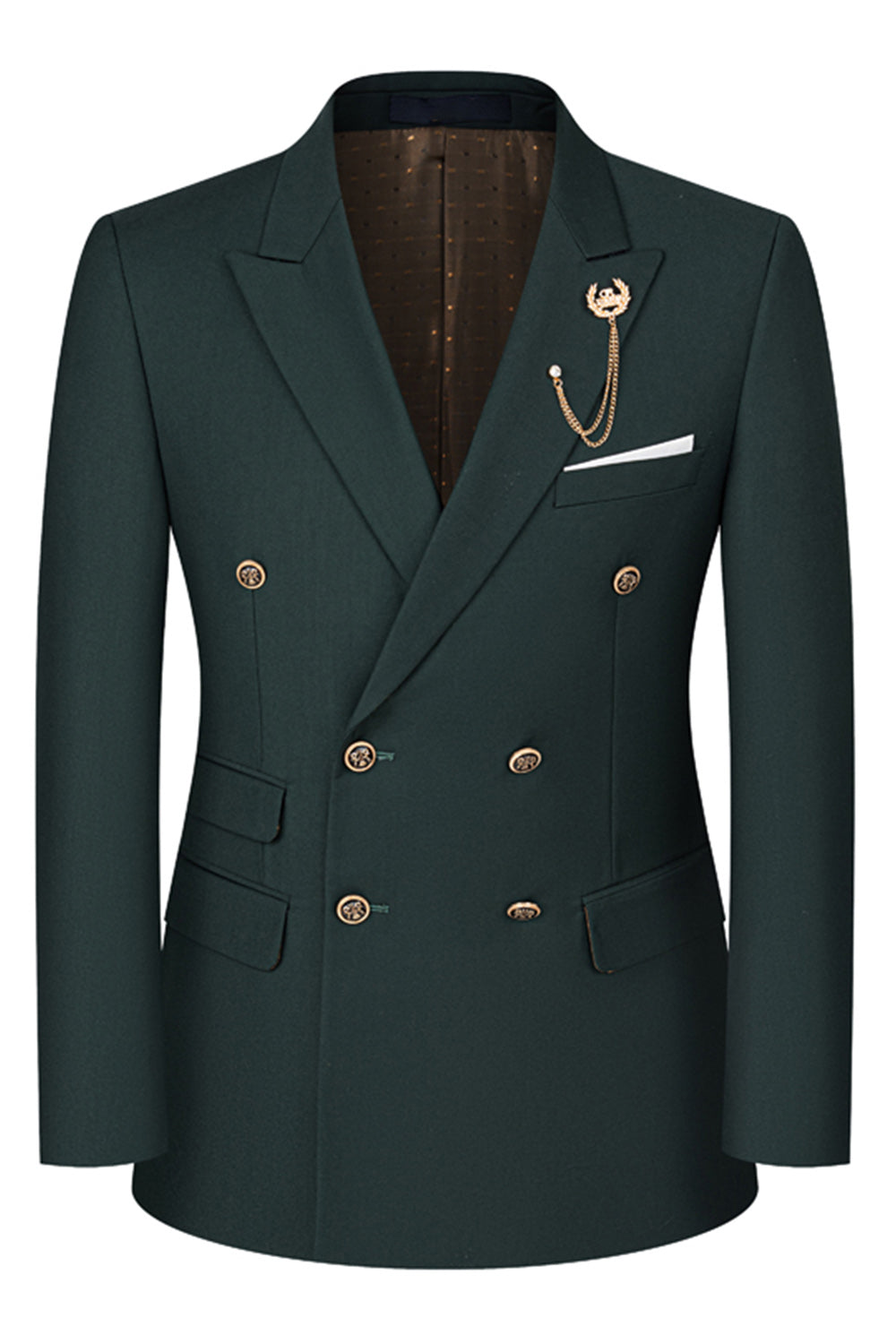 2 Piece Black Peaked Lapel Double Breasted Men's Suits with Sleeves