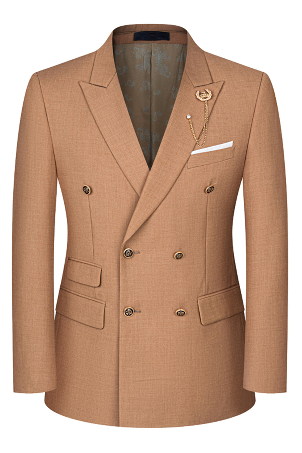 2 Piece Black Peaked Lapel Double Breasted Men's Suits with Sleeves