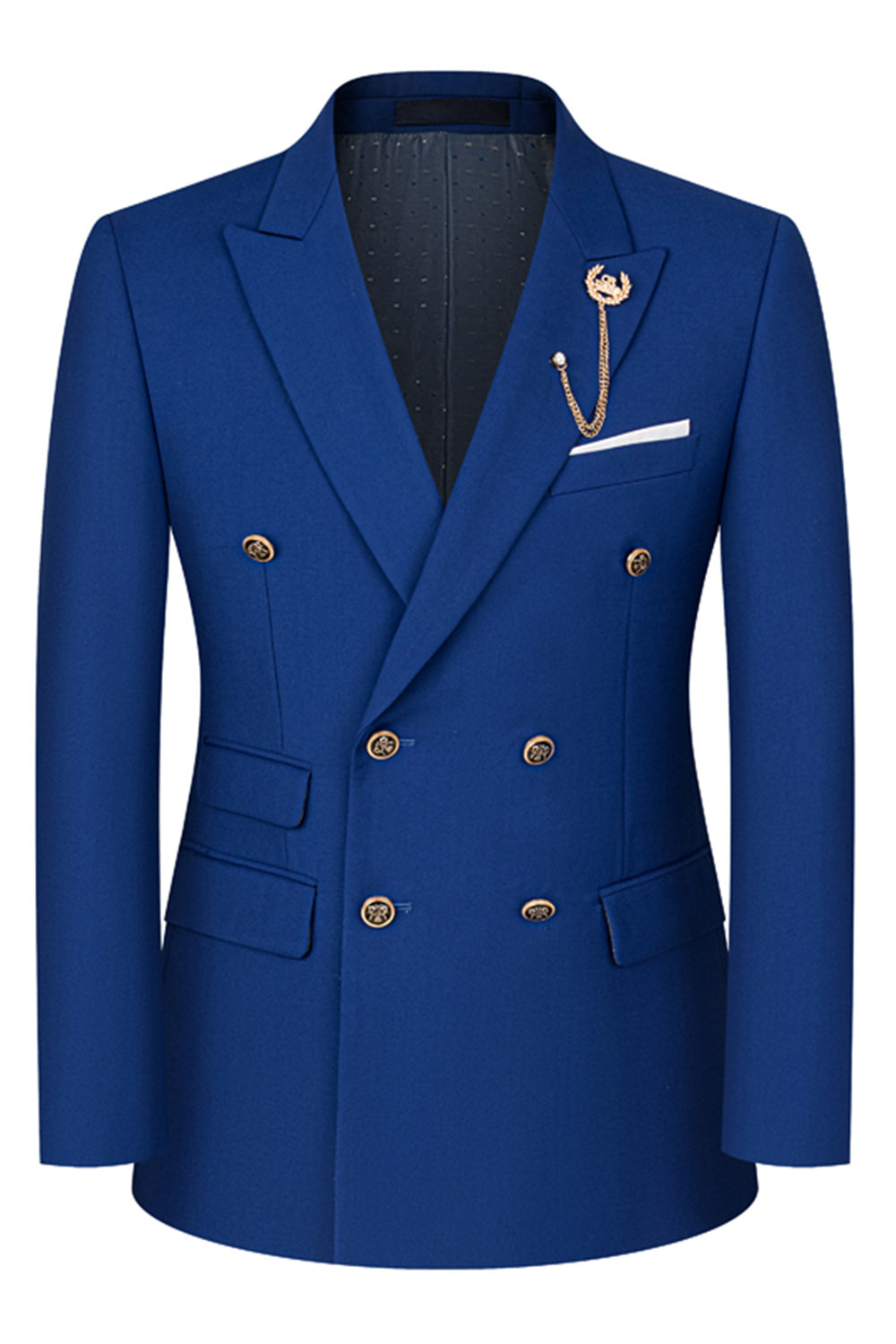 2 Piece Black Peaked Lapel Double Breasted Men's Suits with Sleeves