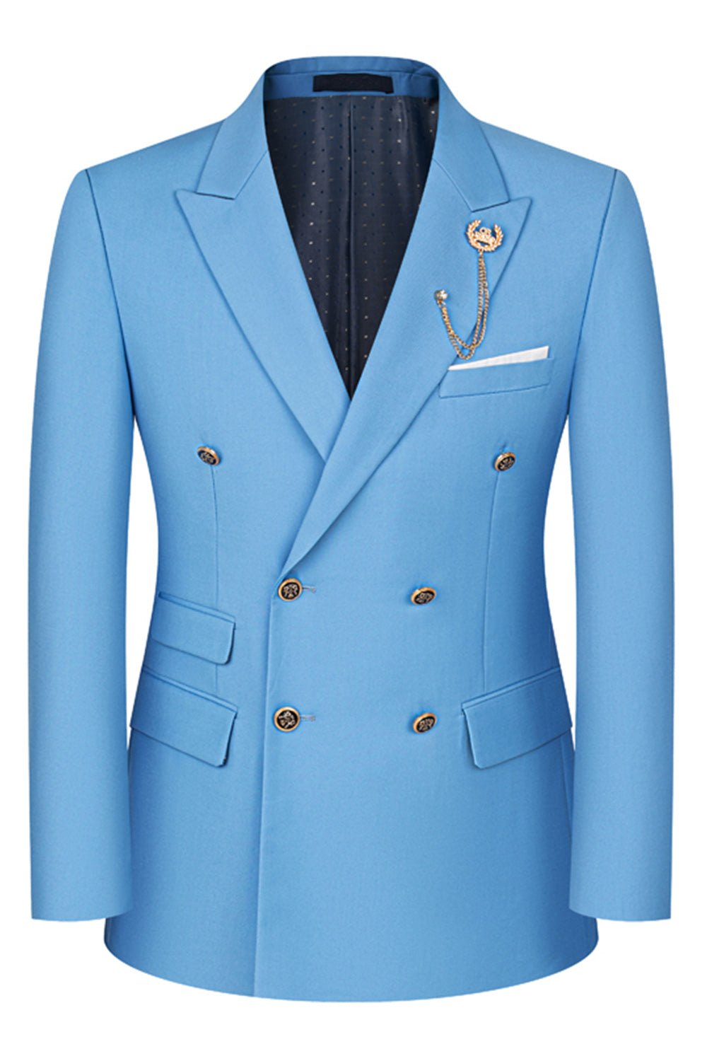 2 Piece Black Peaked Lapel Double Breasted Men's Suits with Sleeves