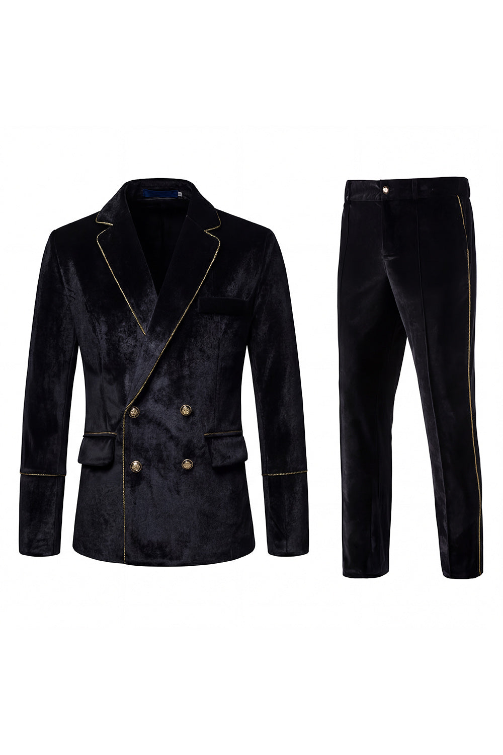 Black Velvet Notched Lapel Double-Breasted Men's Suits