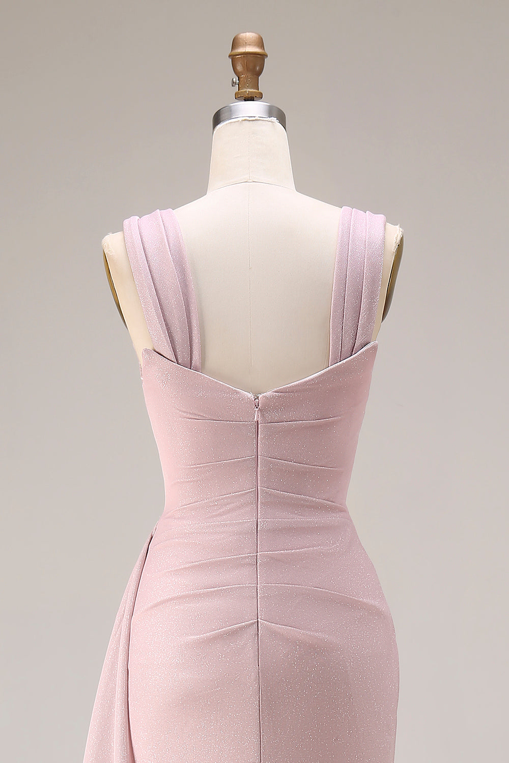Pink Mermaid Pleated Satin Side Slit Long Prom Dress with Cape